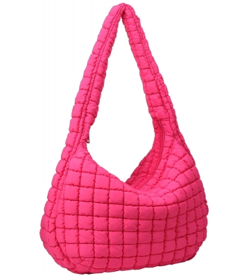 Puffy Quilted Nylon Large Shoulder bag Hobo NQ129 FUCHSIA